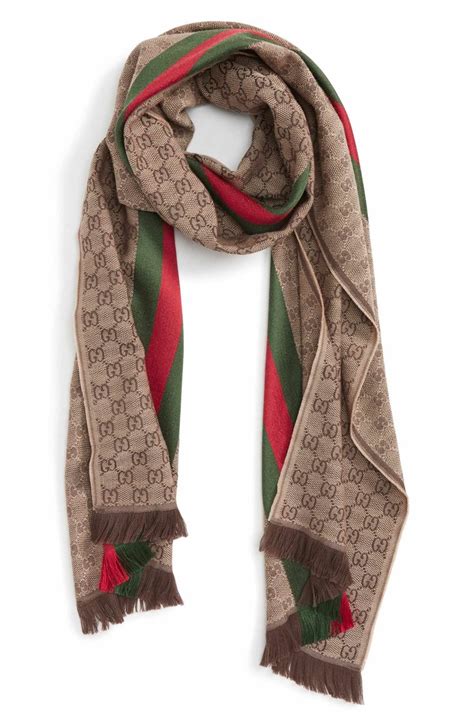 gucci scarf red and green stripe|Gucci silk neck scarf.